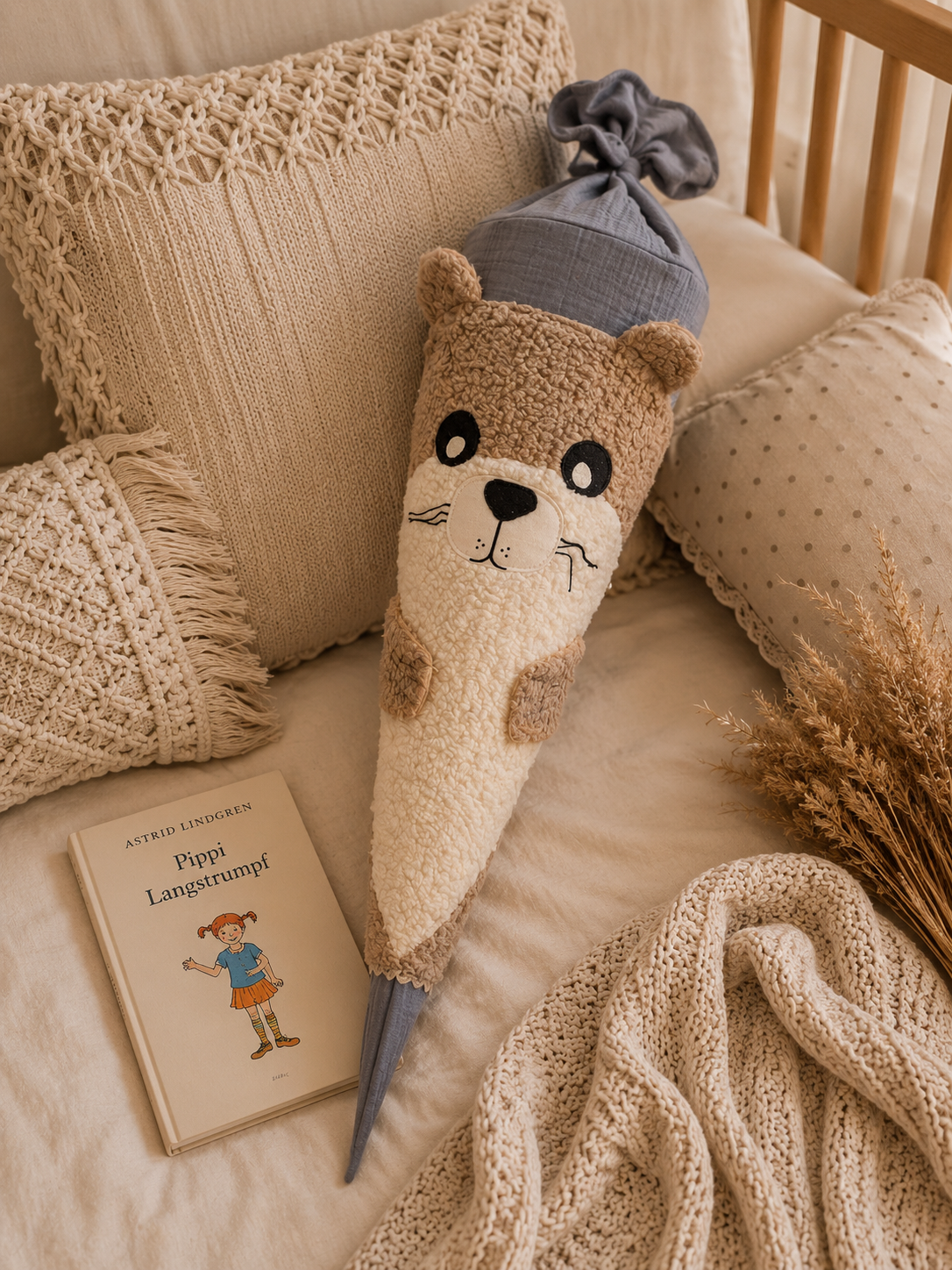 Schultüte Otter aus Teddyfell mit Kissenfunktion