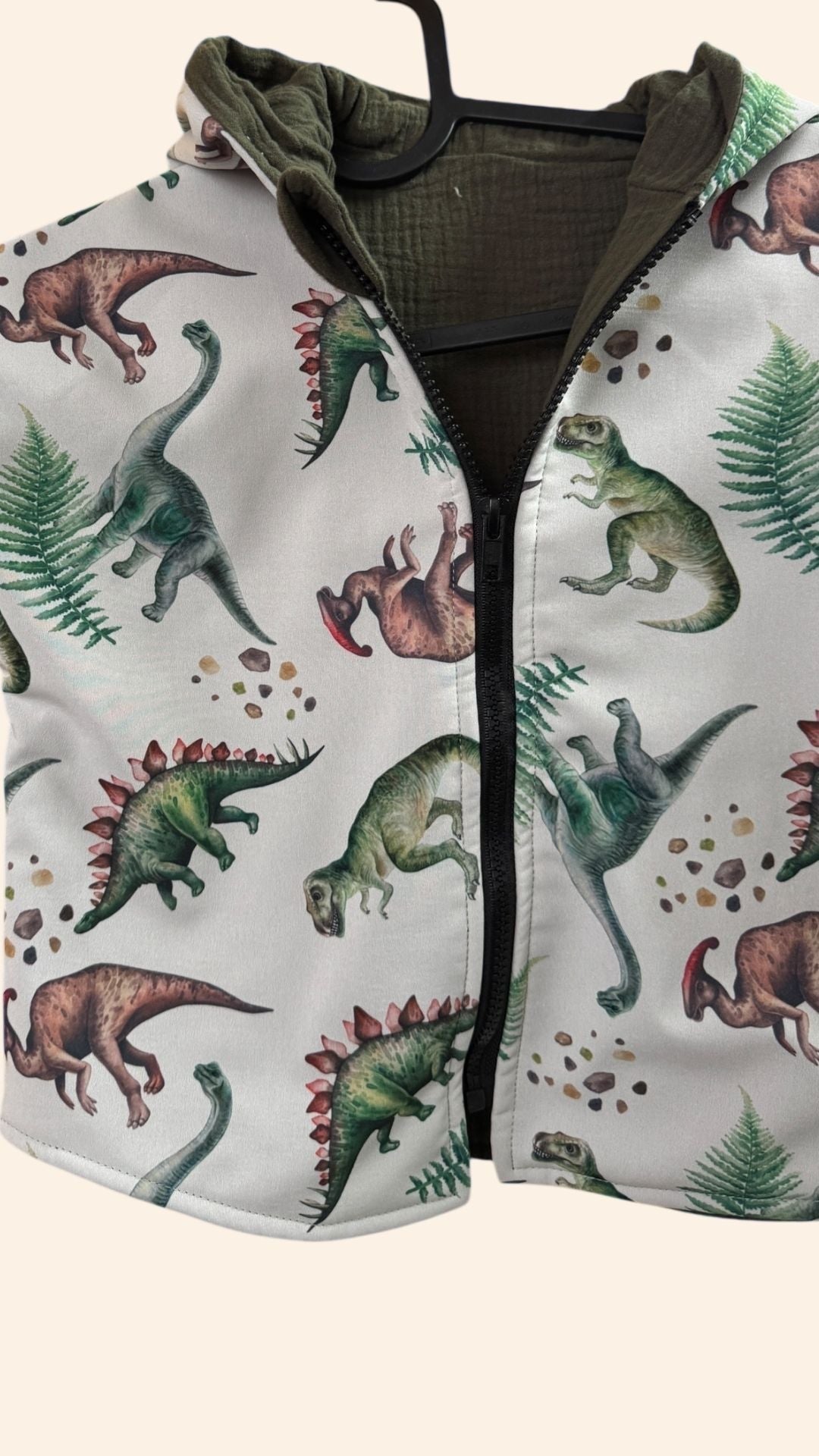 Einzelstück / Softshelljacke "Dinos" / Musselin Olive / Größe 74/80 - Räuberkinder
