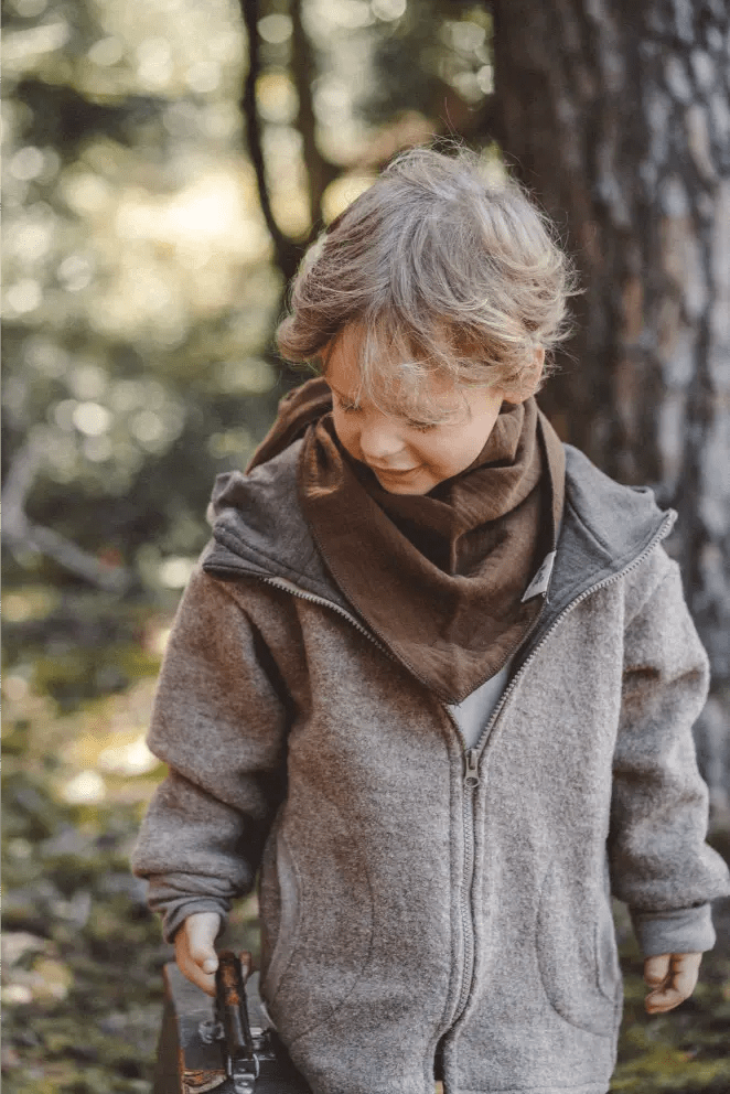 Kletterkind Jacke aus Wollwalk mit Merinojersey in Taupe - Räuberkinder 4