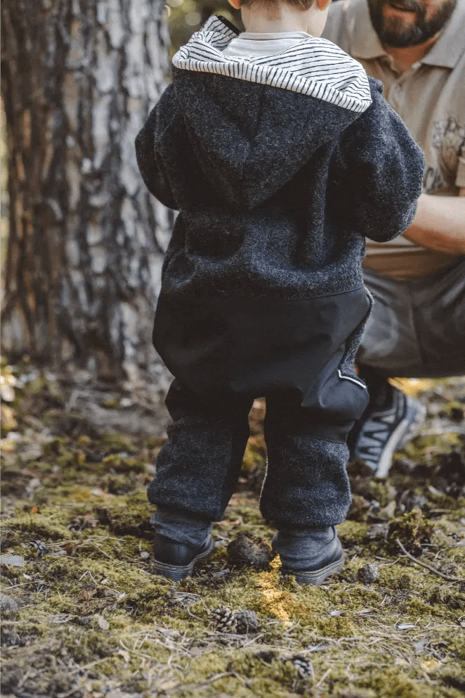 Matschkind Wollwalkoverall - Wollwalkanzug Anthrazit / Streifenhörnchen - Overall - Räuberkinder 1