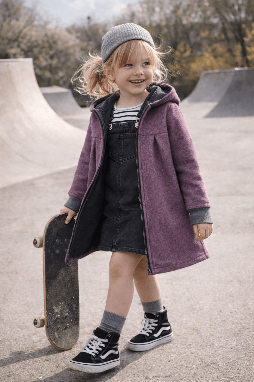 Merino Mantel in A - Linie mit Merinojersey - Mauve - Räuberkinder