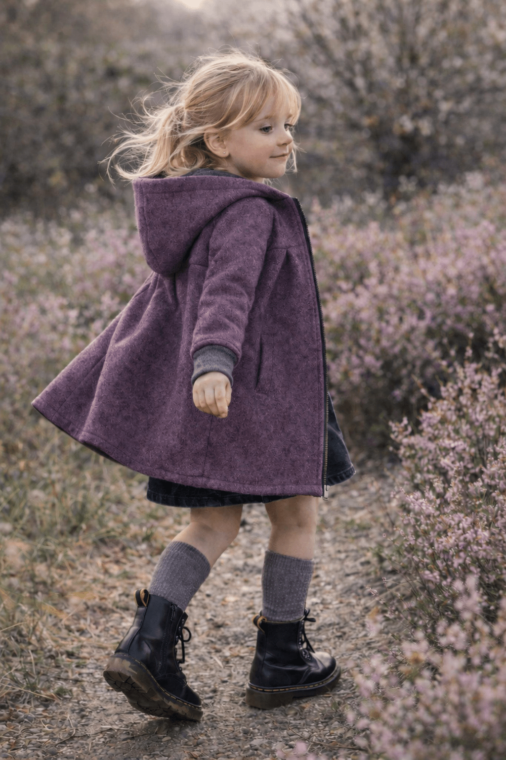Merino Mantel in A - Linie mit Merinojersey - Mauve - Räuberkinder
