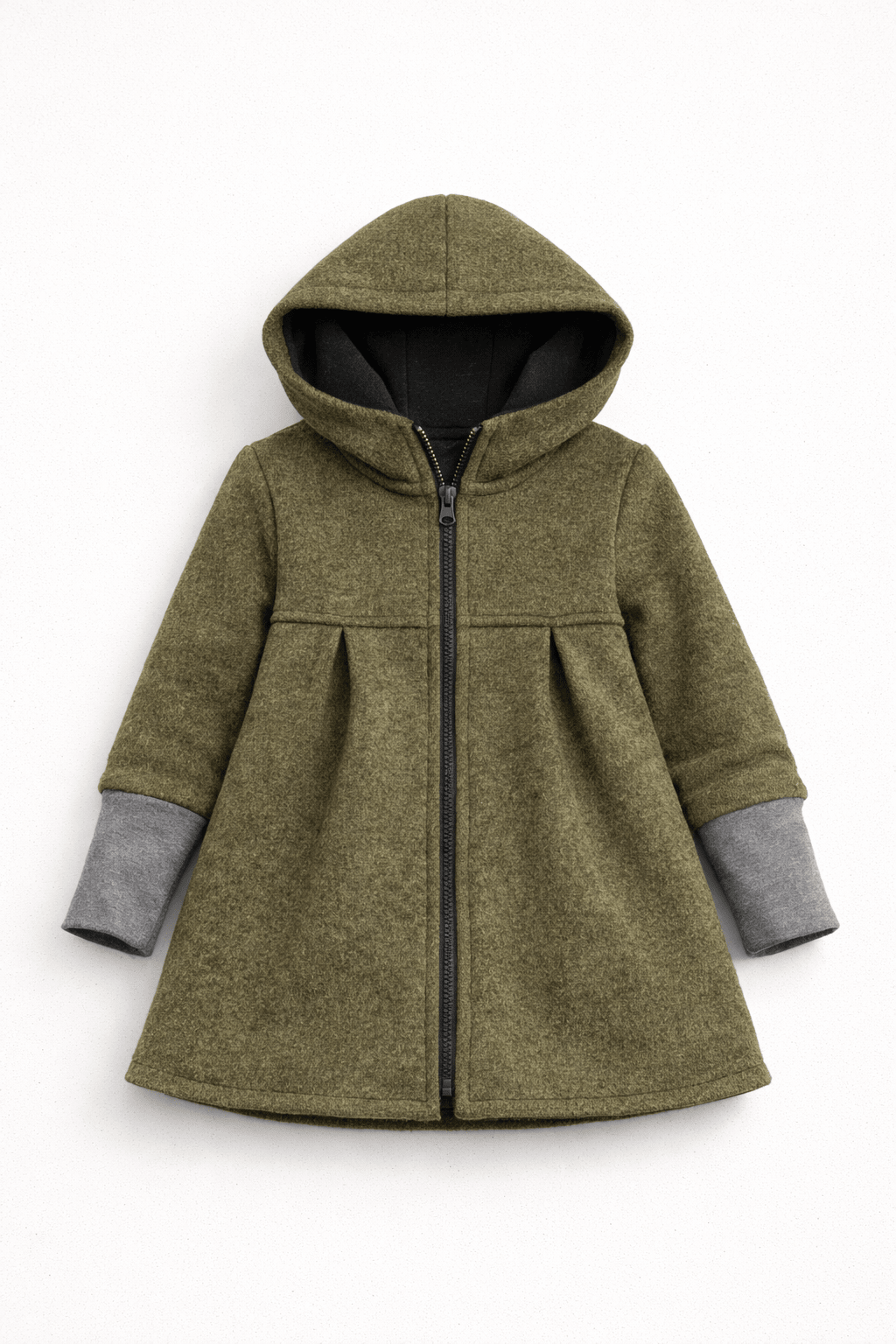 Merino Mantel in A - Linie mit Merinojersey - Olive - Räuberkinder