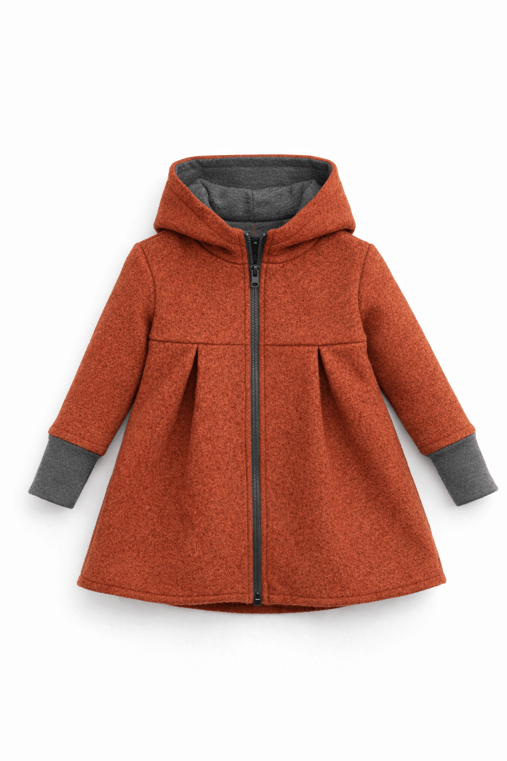 Merino Mantel in A - Linie mit Merinojersey - Rost - Räuberkinder