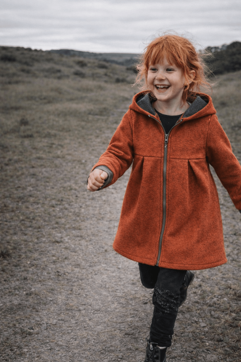 Merino Mantel in A - Linie mit Merinojersey - Rost - Räuberkinder