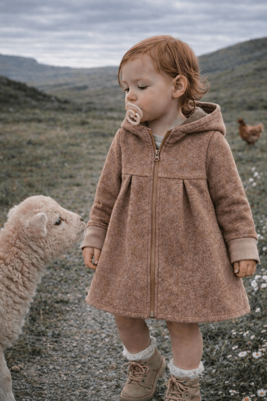 Merino Mantel in A - Linie mit Merinojersey - Taupe - Räuberkinder