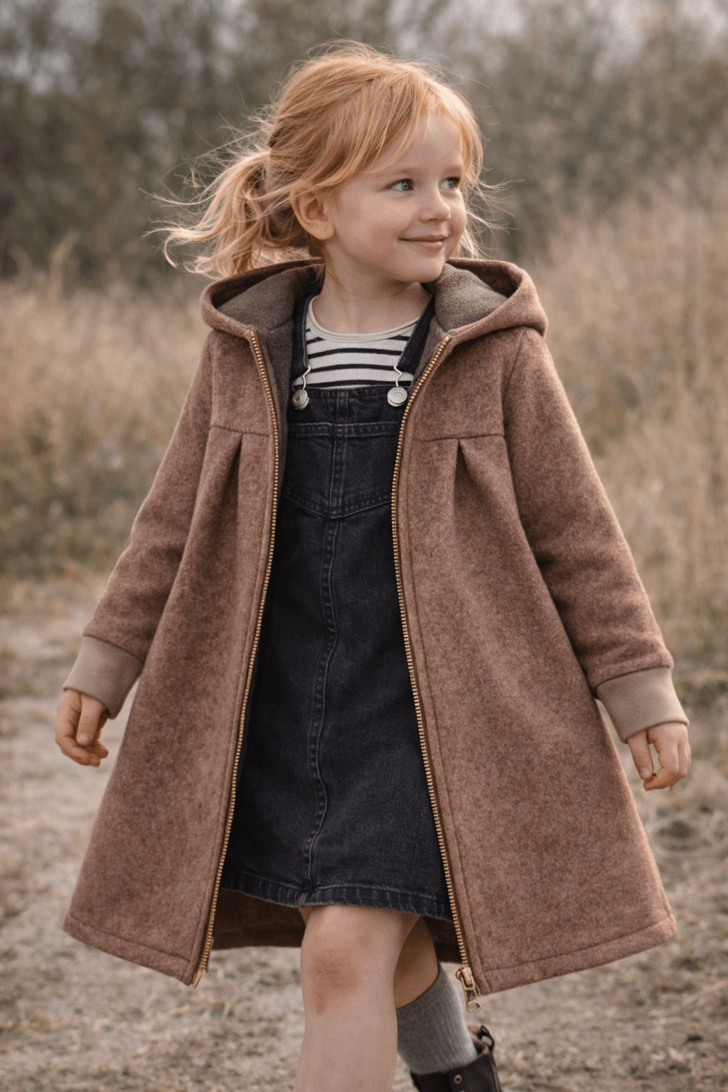 Merino Mantel in A - Linie mit Merinojersey - Taupe - Räuberkinder