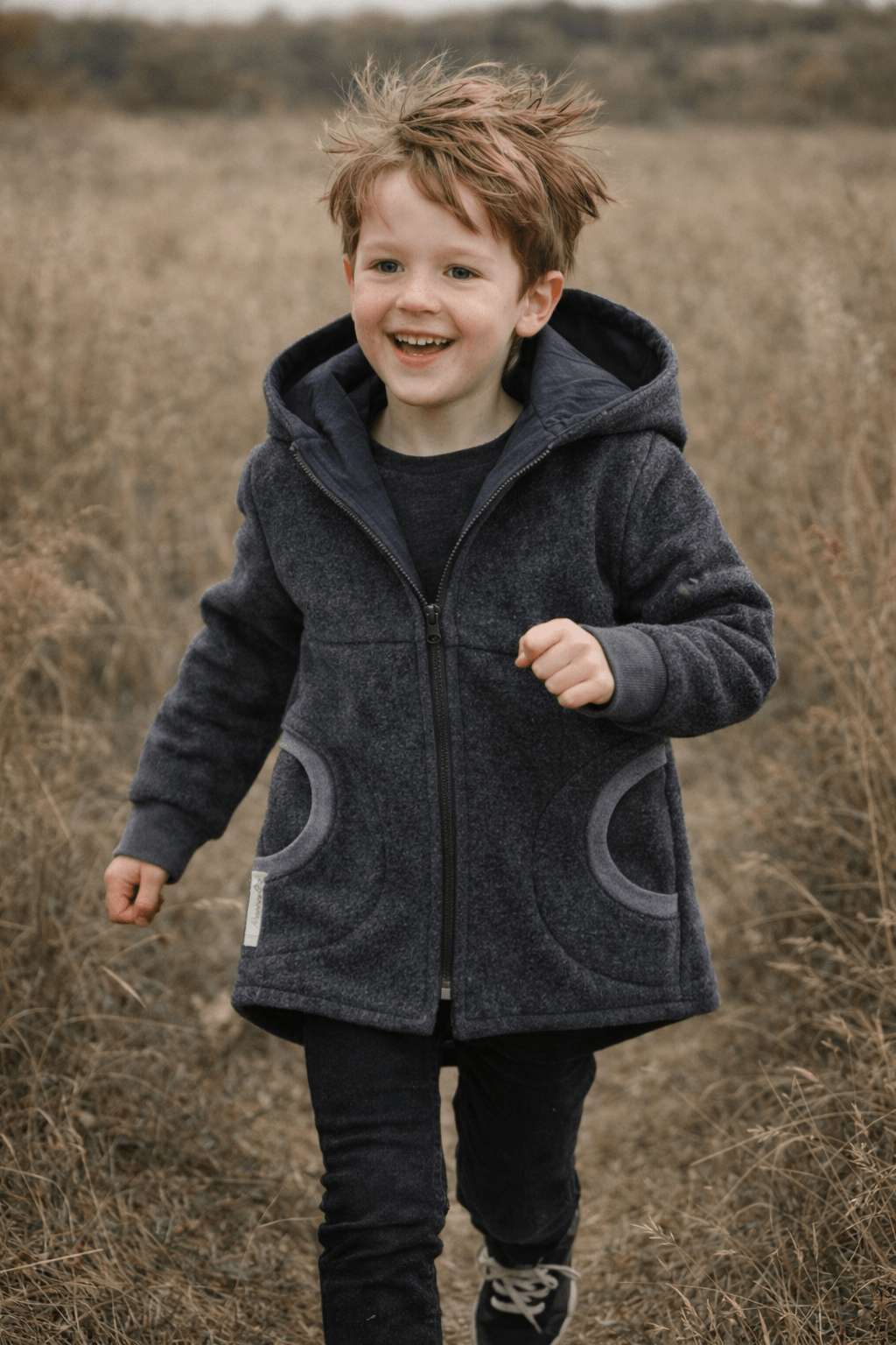 Merinofleece Jacke Anthrazit x Musselin Schwarz - Räuberkinder