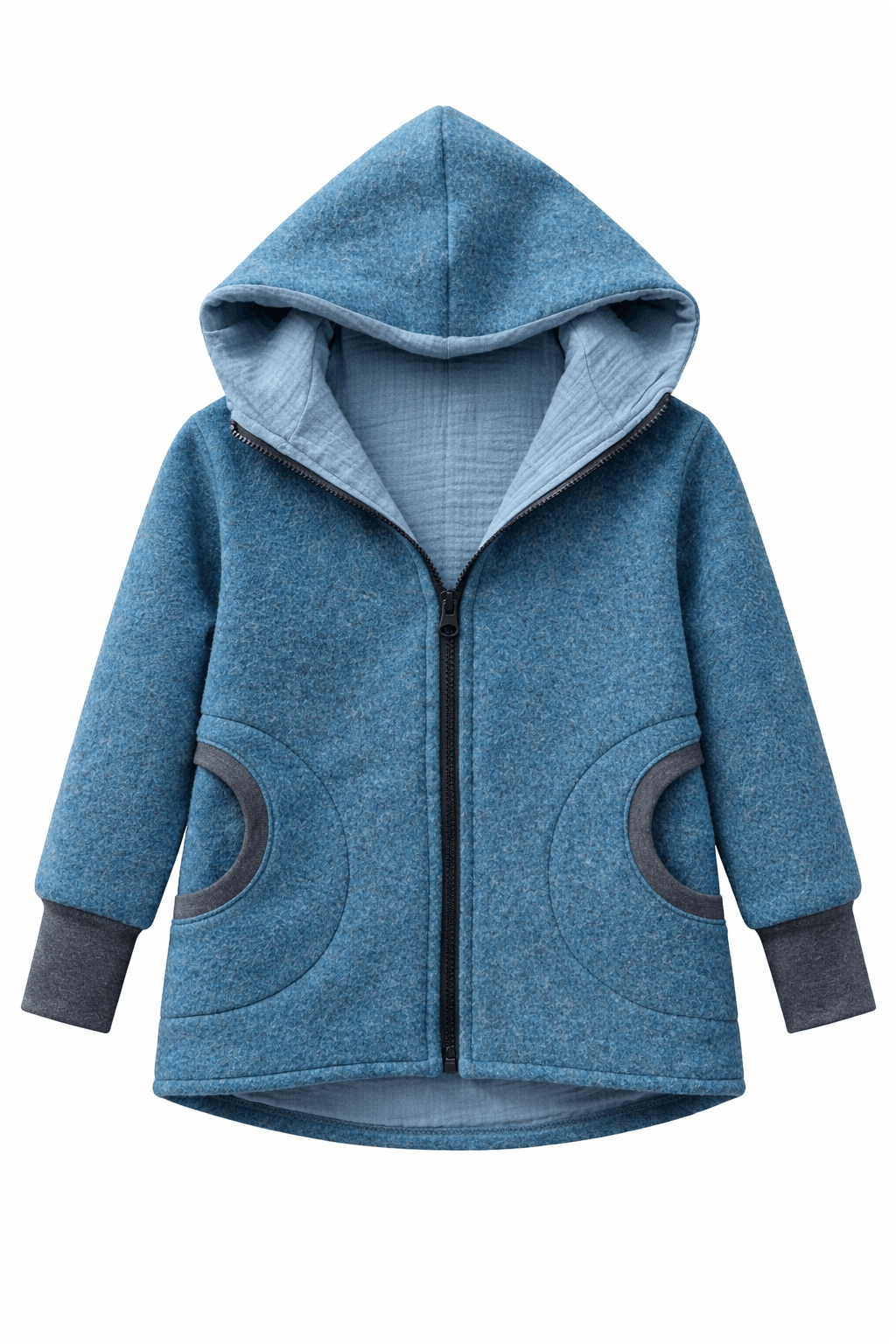 Merinofleece Jacke Blau x Musselin Blau - Räuberkinder