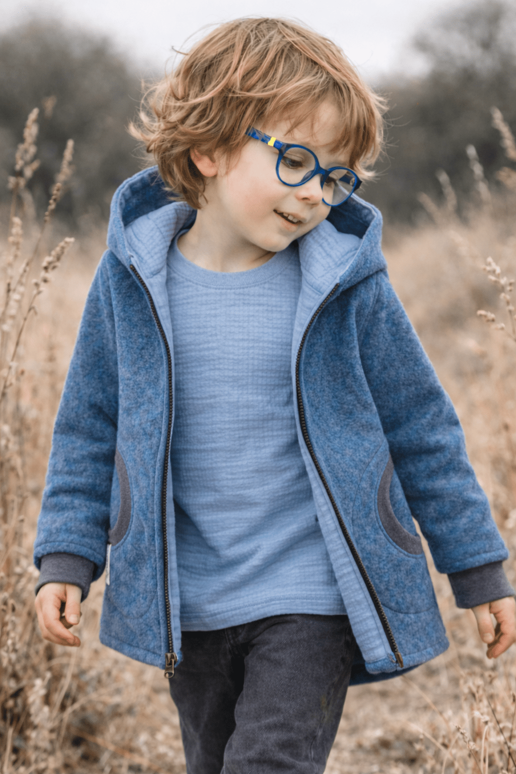 Merinofleece Jacke Blau x Musselin Blau - Räuberkinder