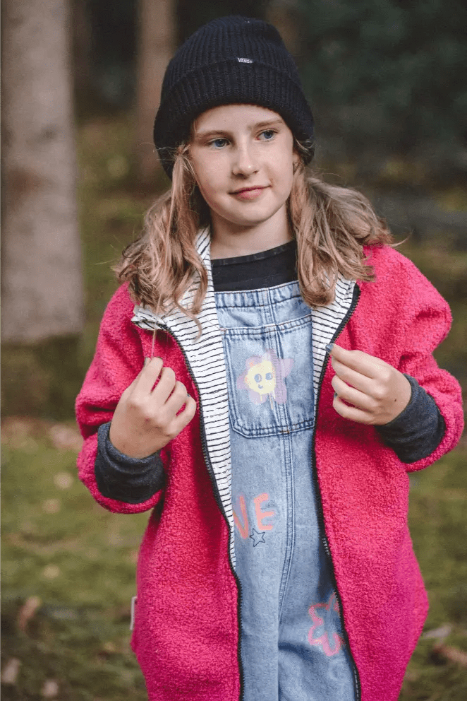 Oversizejacke Kinder Teddyfell Pink mit Ecru Stripes - Räuberkinder 3