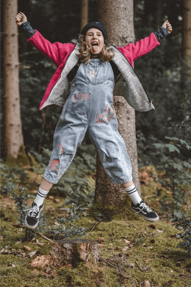Oversizejacke Kinder Teddyfell Pink mit Ecru Stripes - Räuberkinder 6