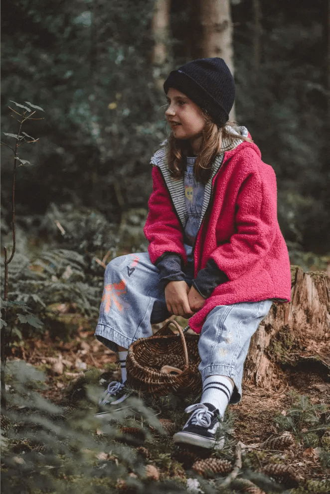 Oversizejacke Kinder Teddyfell Pink mit Ecru Stripes - Räuberkinder 1