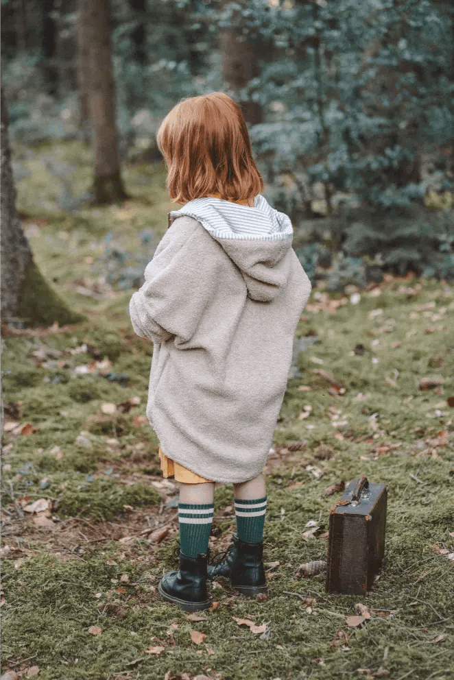 Oversizejacke Kinder Teddyfell Sand mit Stripes Beige - Räuberkinder 1