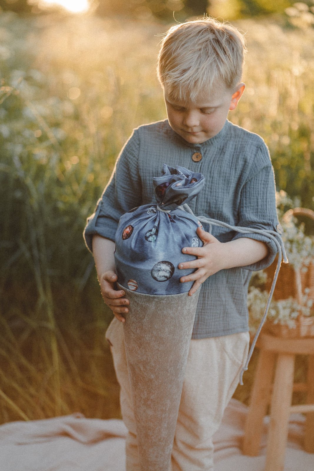 Schultüte aus Feincord Planeten / Mint - Räuberkinder