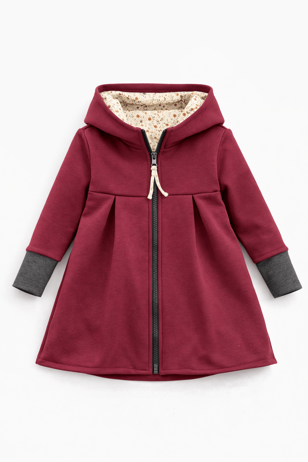 Sweatmantel in A - Linie mit Kapuze - Beere / Blumen - Räuberkinder