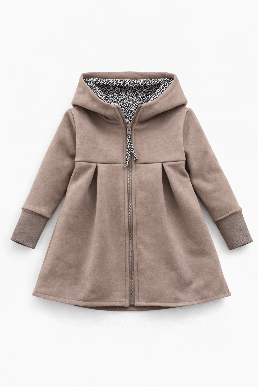 Sweatmantel in A - Linie mit Kapuze - Taupe / Leo - Räuberkinder