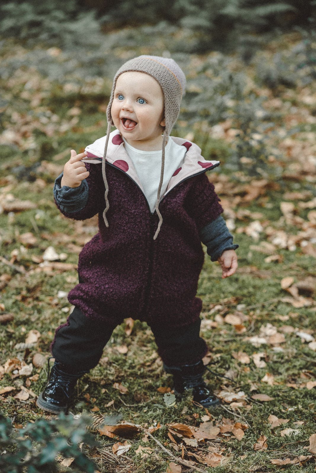 Teddyanzug Kinder mit Softshell Bordeaux und Punkte - Räuberkinder 1