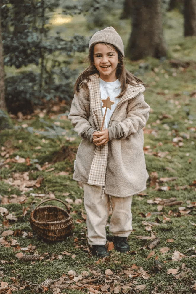Teddyfellmantel Kinder Beige mit Karo Herzen - Räuberkinder 2