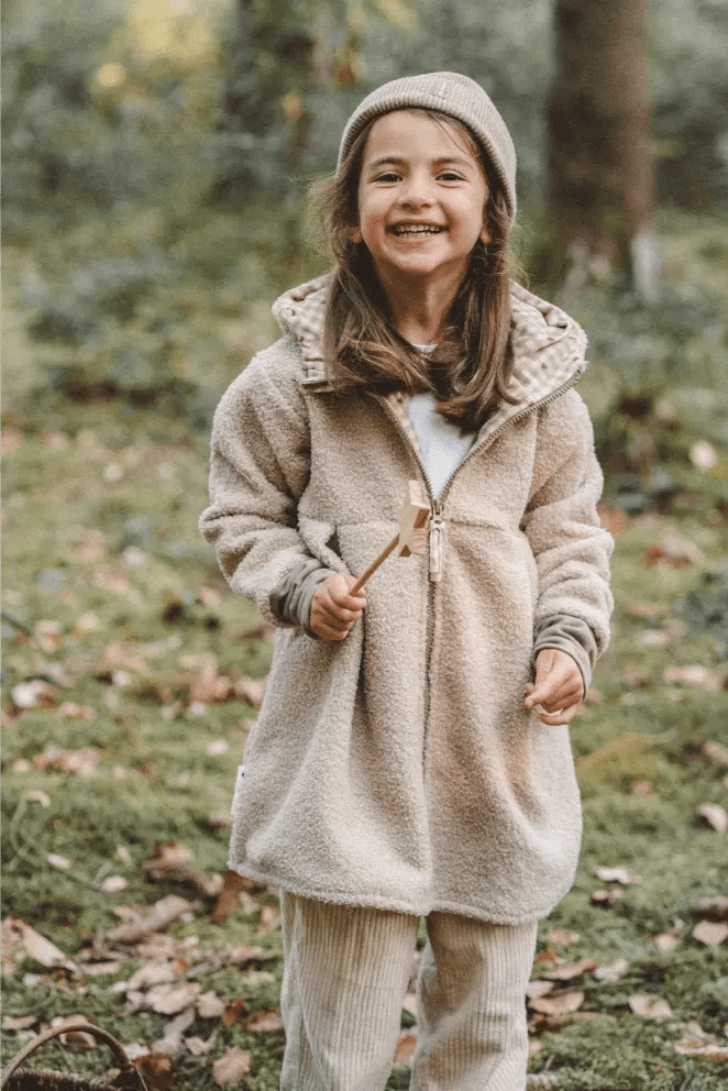 Teddyfellmantel Kinder Beige mit Karo Herzen - Räuberkinder 3