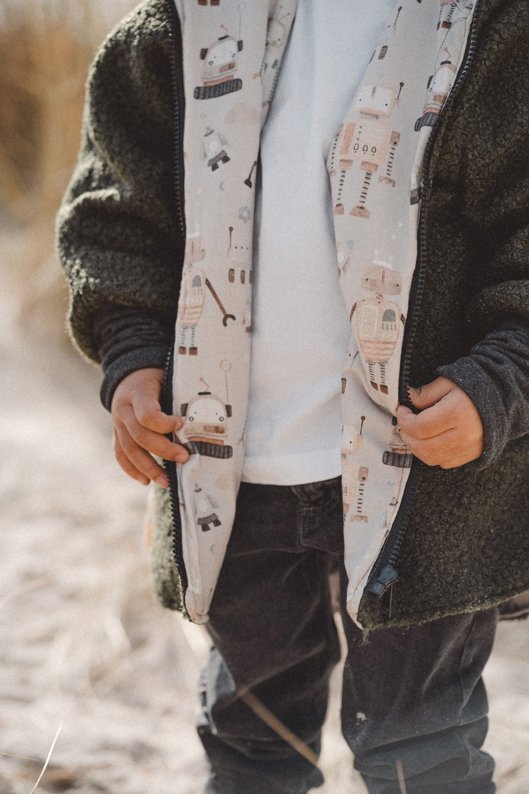 Teddyjacke aus Bouclé - Olive / Roboter - Räuberkinder