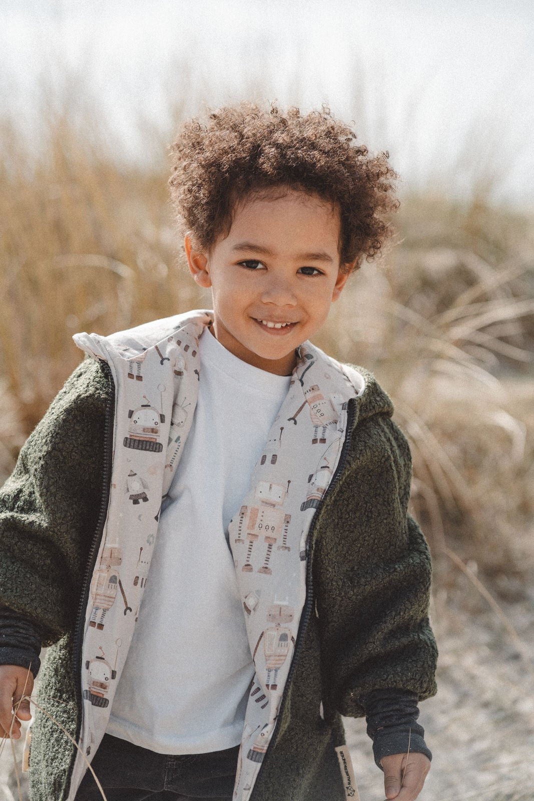 Teddyjacke aus Bouclé - Olive / Roboter - Räuberkinder