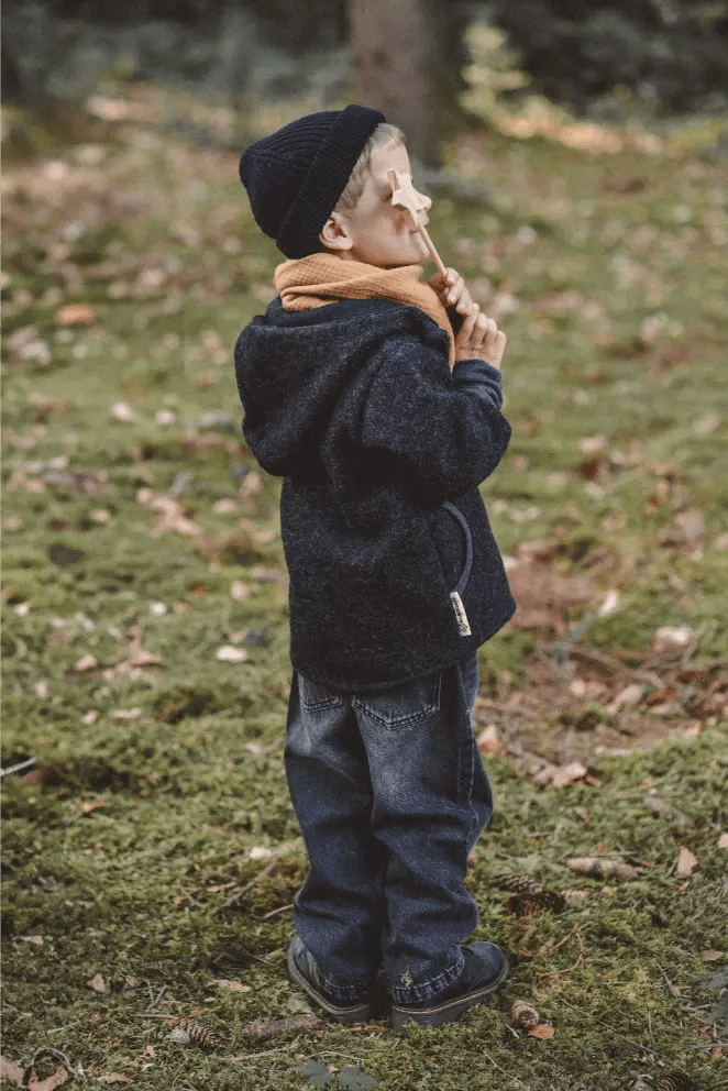 Wollwalk Jacke Kinder Kletterkind mit Merino Jersey in Anthrazit - Räuberkinder 1