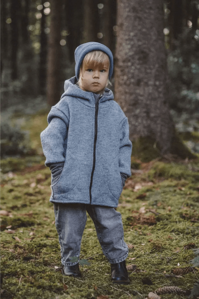 Wollwalk Jacke Kinder Kletterkind mit Merino Jersey in Mint - Räuberkinder 2