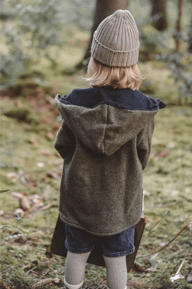 Wollwalk Jacke Kinder Kletterkind mit Merino Jersey in Olive - Räuberkinder 7
