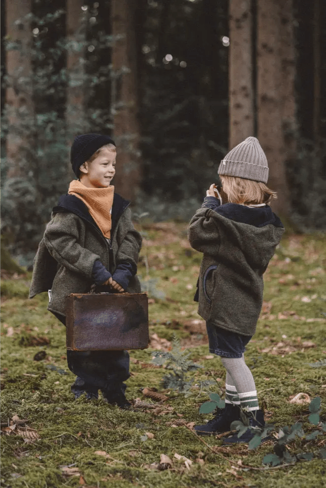 Wollwalk Jacke Kinder Kletterkind mit Merino Jersey in Olive - Räuberkinder 4