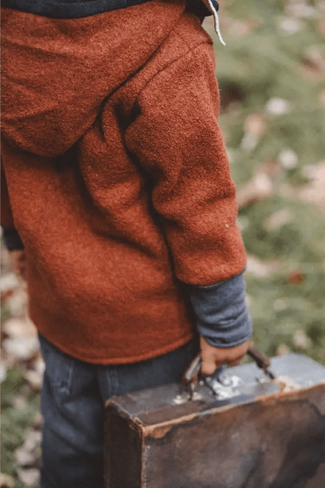 Wollwalk Jacke Kinder Kletterkind mit Merino Jersey in Rost - Räuberkinder 2