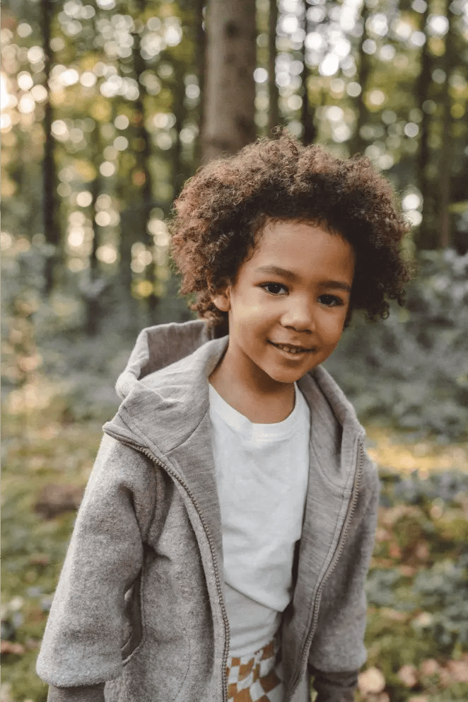 Wollwalk Jacke Kinder Kletterkind mit Merino Jersey in Sand - Räuberkinder 2