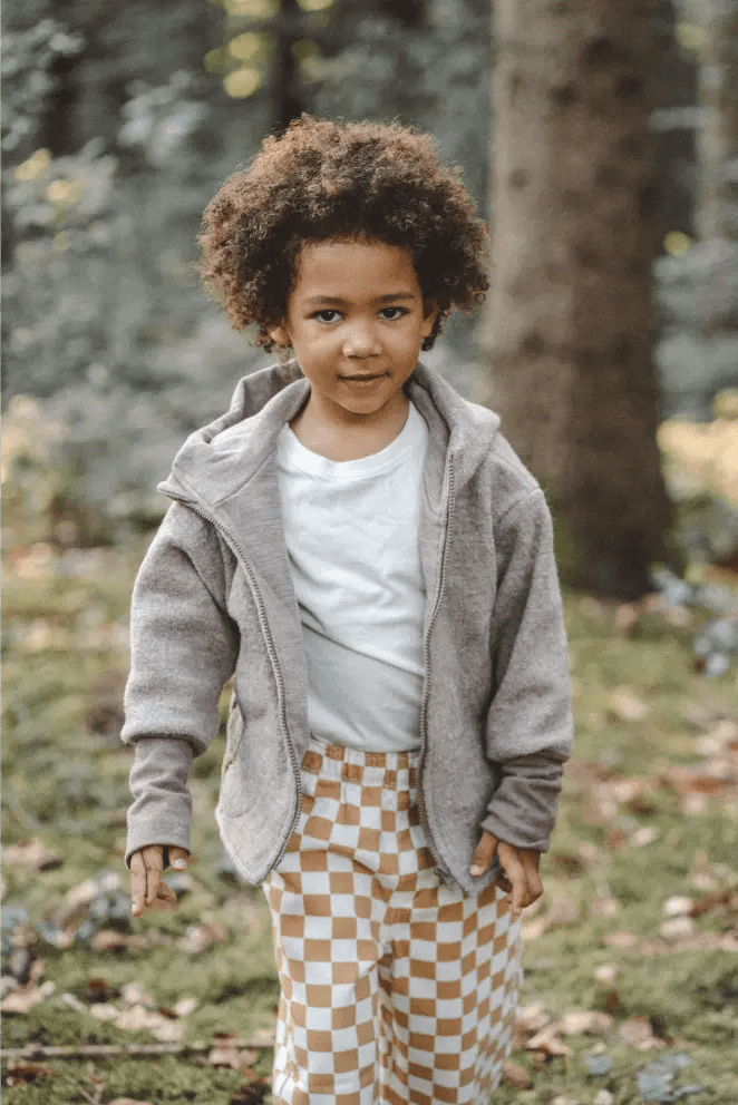Wollwalk Jacke Kinder Kletterkind mit Merino Jersey in Sand - Räuberkinder 1