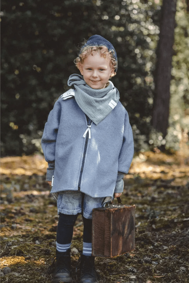 Wollwalk Oversize Jacke Kinder Blau mit Meerestiere - Räuberkinder 3