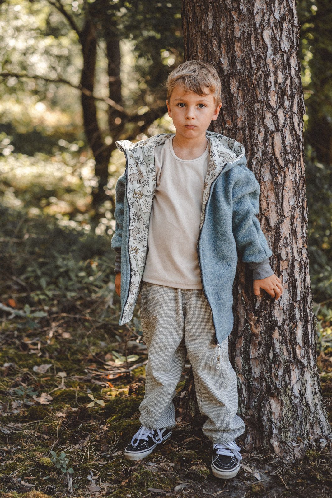 Wollwalk Oversize Jacke Kinder Mint mit Dinoparty - Räuberkinder 1