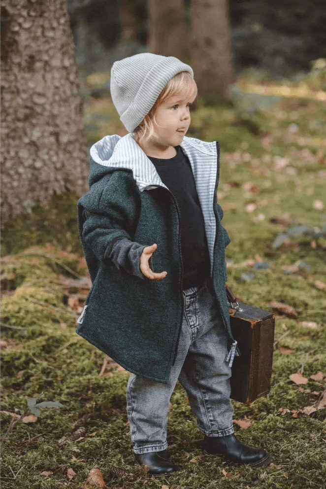 Wollwalk Oversize Jacke Kinder Smaragd mit Stripes Mint - Räuberkinder 1