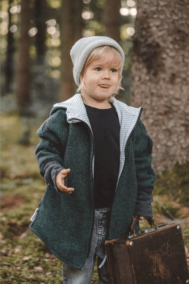 Wollwalk Oversize Jacke Kinder Smaragd mit Stripes Mint - Räuberkinder 2