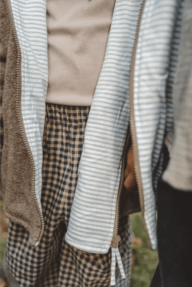 Wollwalk Oversize Jacke Kinder Taupe mit Stripes Beige - Räuberkinder 3
