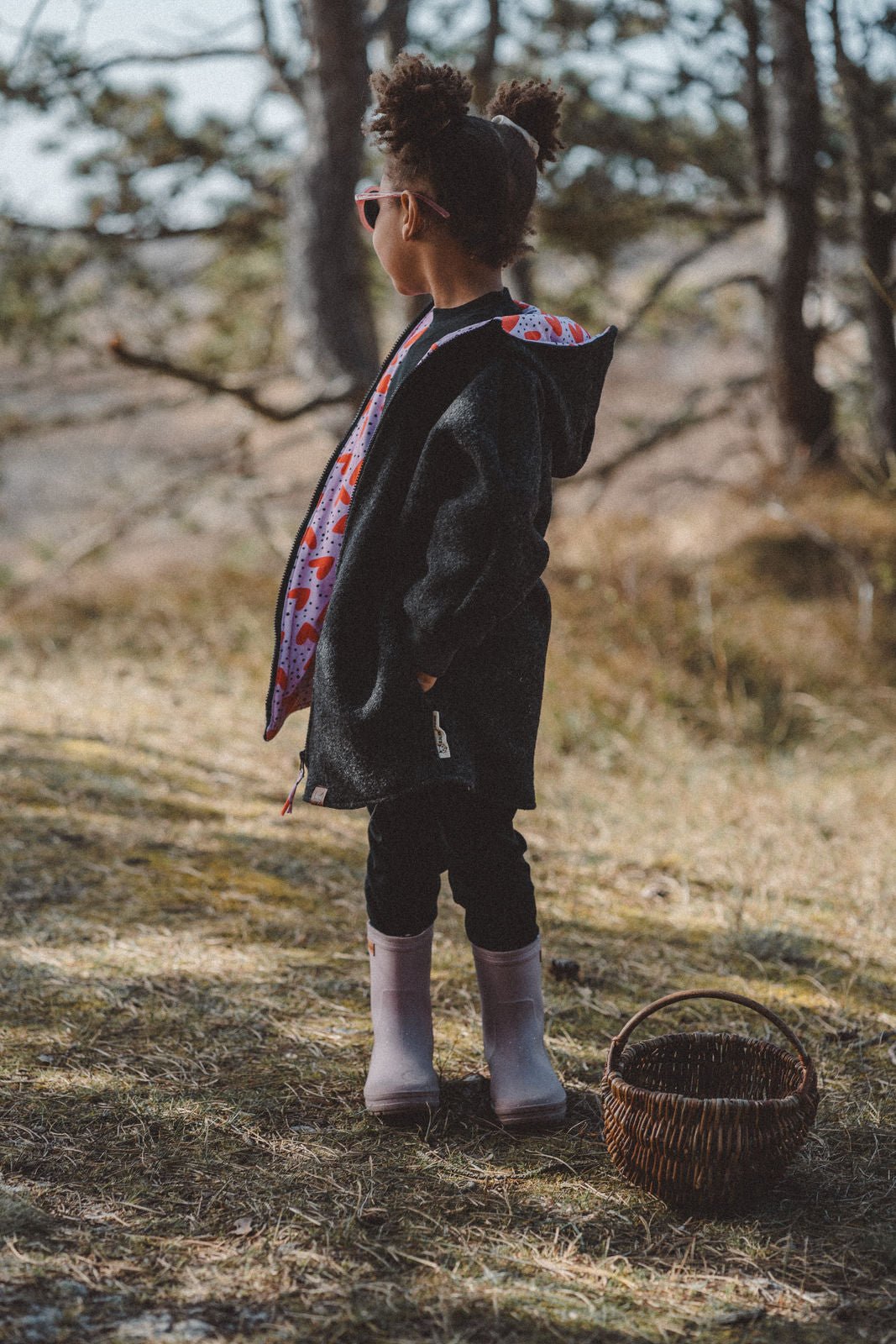 Wollwalkjacke Anthrazit / Herzen Rot - Räuberkinder