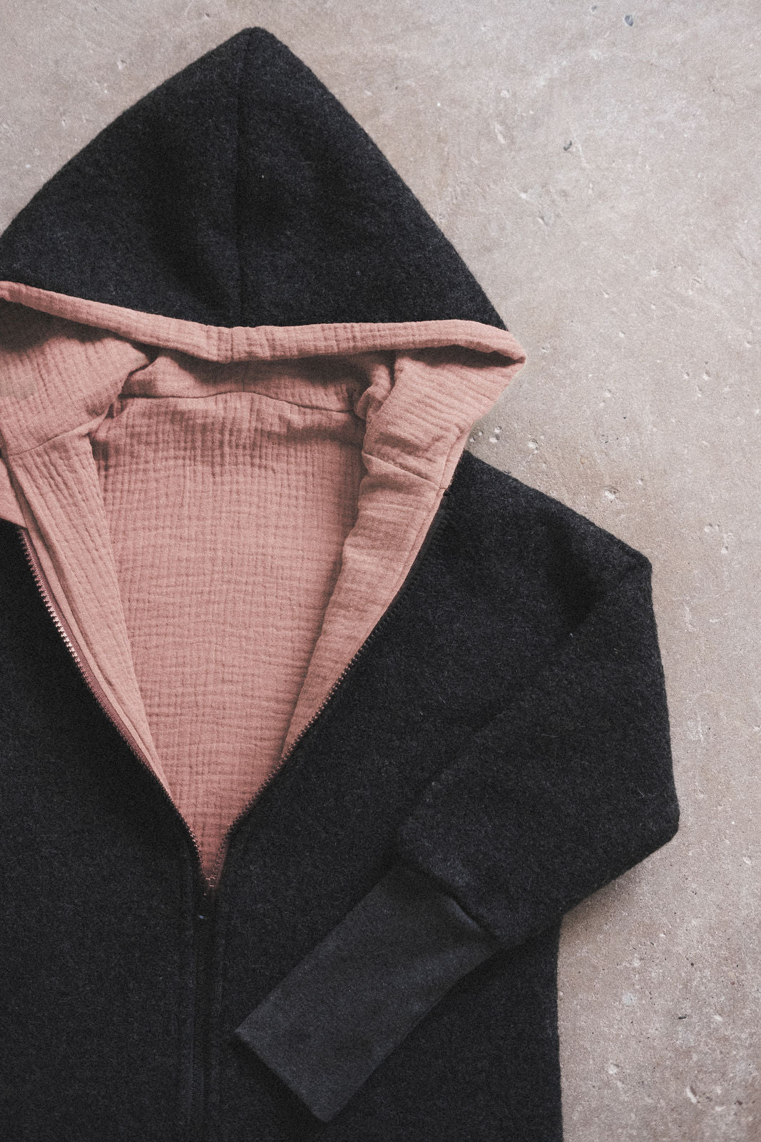 Wollwalkjacke Anthrazit / Musselin Rosa - Räuberkinder