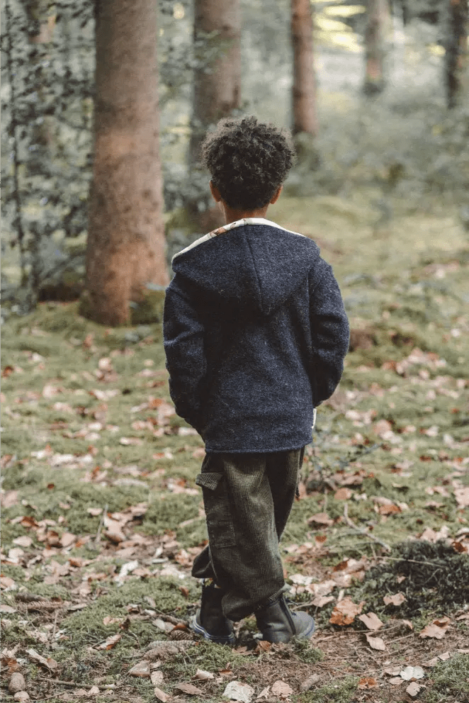 Wollwalkjacke Kinder Kletterkind Anthrazit mit Waldtiere - Räuberkinder 3
