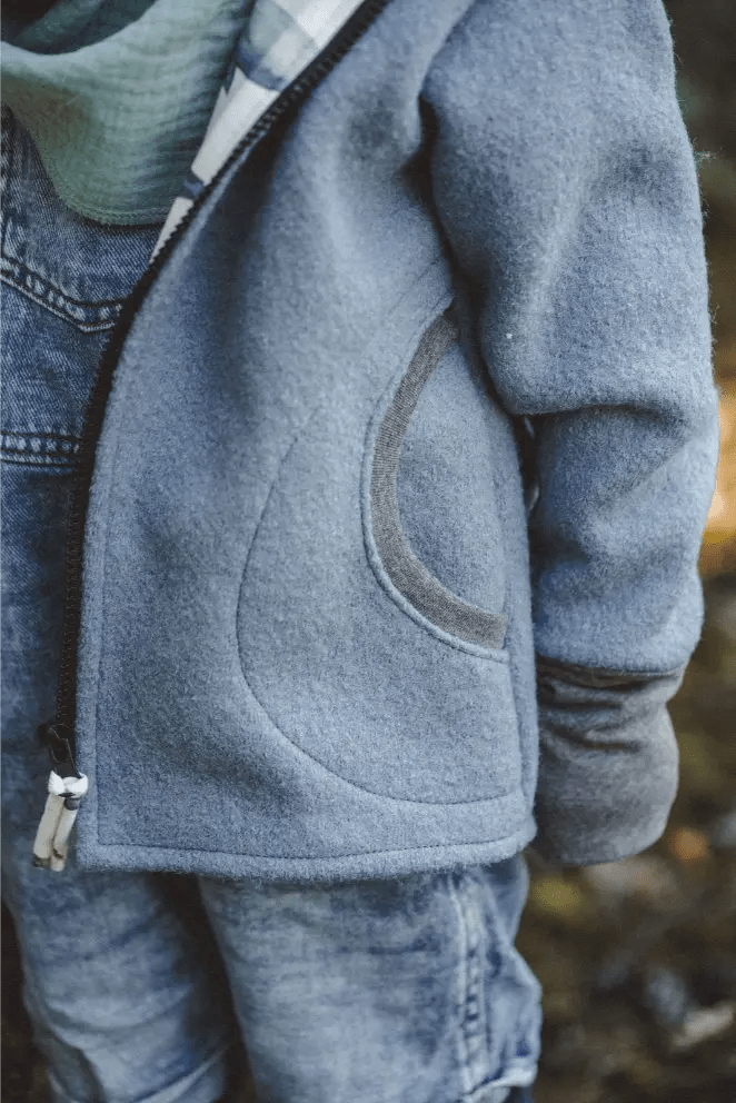 Wollwalkjacke Kinder Kletterkind Blau mit Meerestiere - Räuberkinder 2