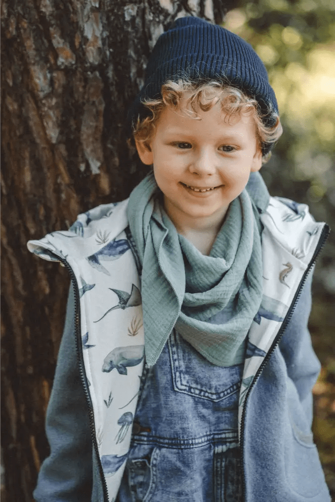 Wollwalkjacke Kinder Kletterkind Blau mit Meerestiere - Räuberkinder 4