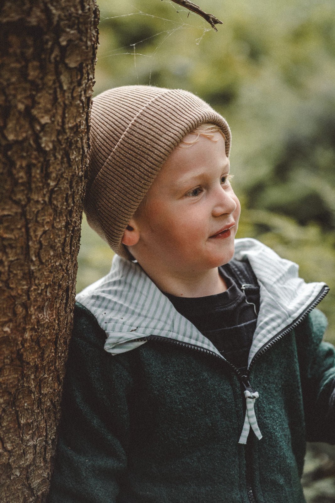 Wollwalkjacke Kinder Kletterkind Smaragd mit Stripes Mint - Räuberkinder 2