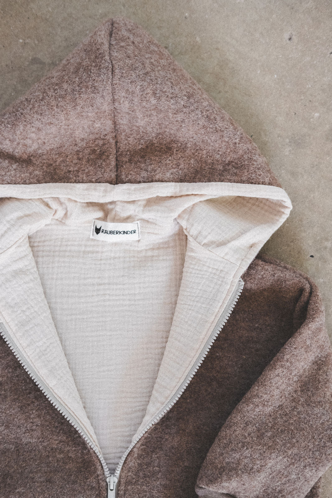 Wollwalkjacke Taupe / Musselin Sand - Räuberkinder