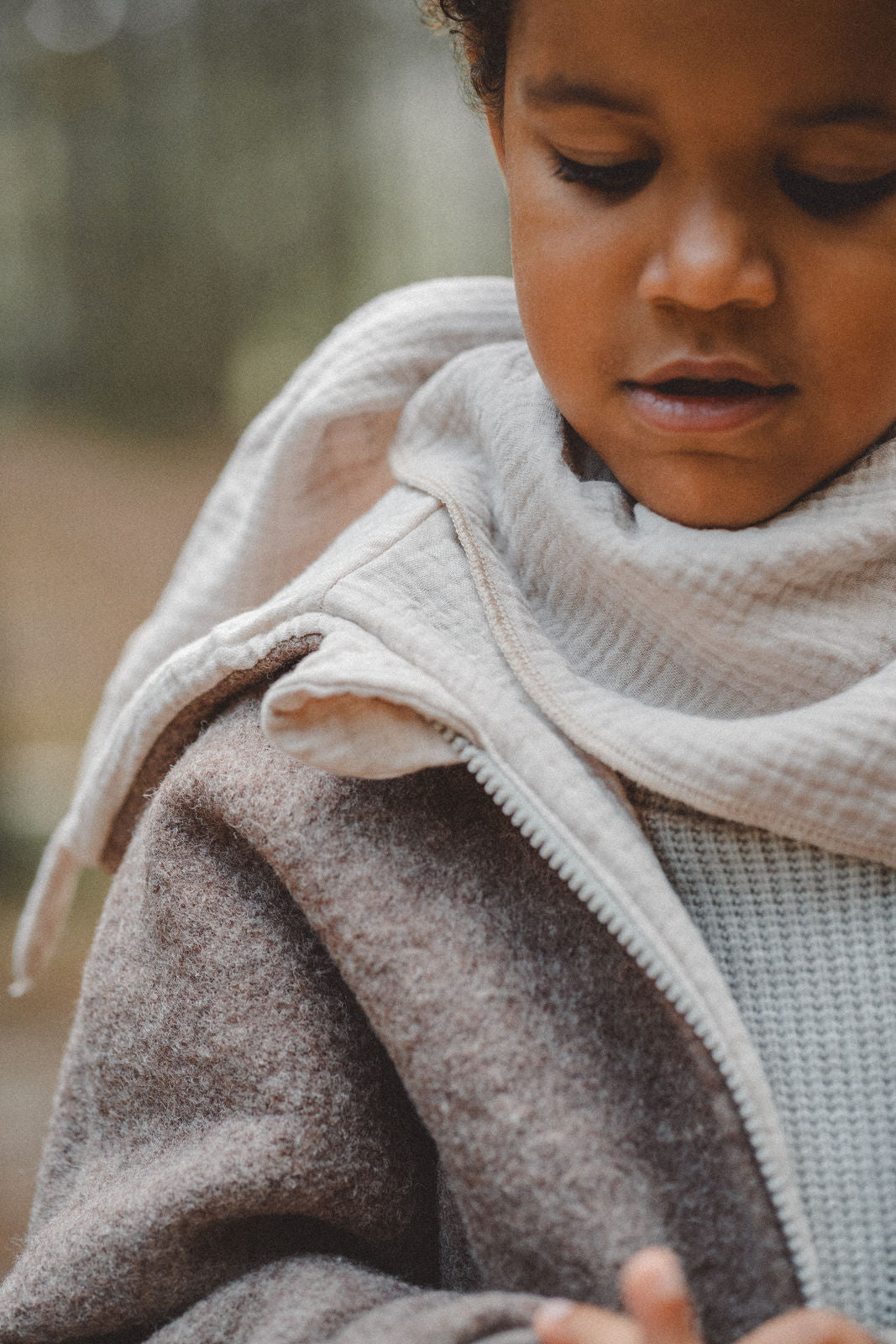 Wollwalkjacke Taupe / Musselin Sand