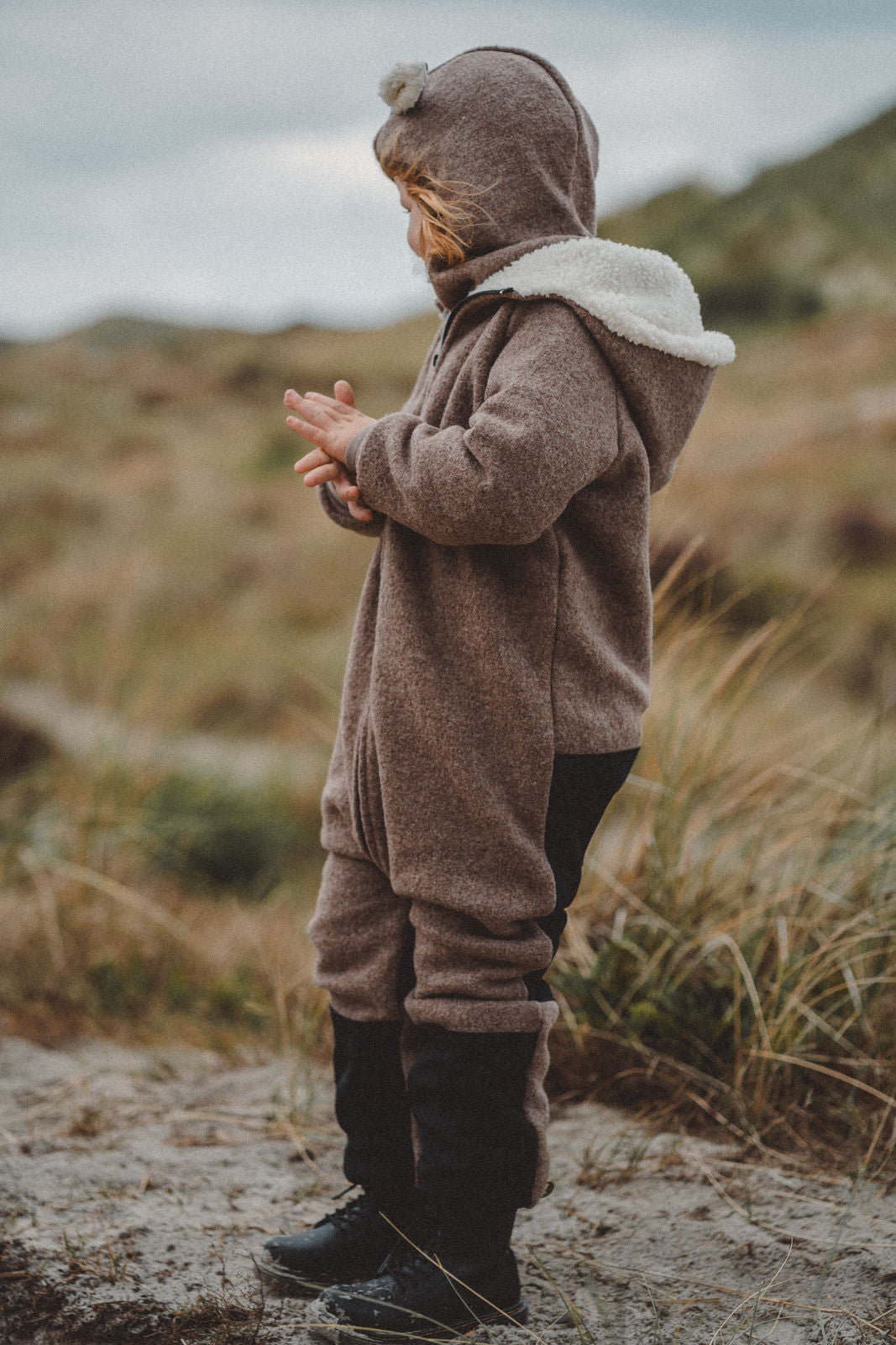 Matschkind Wollwalkoverall Taupe / Teddyfell