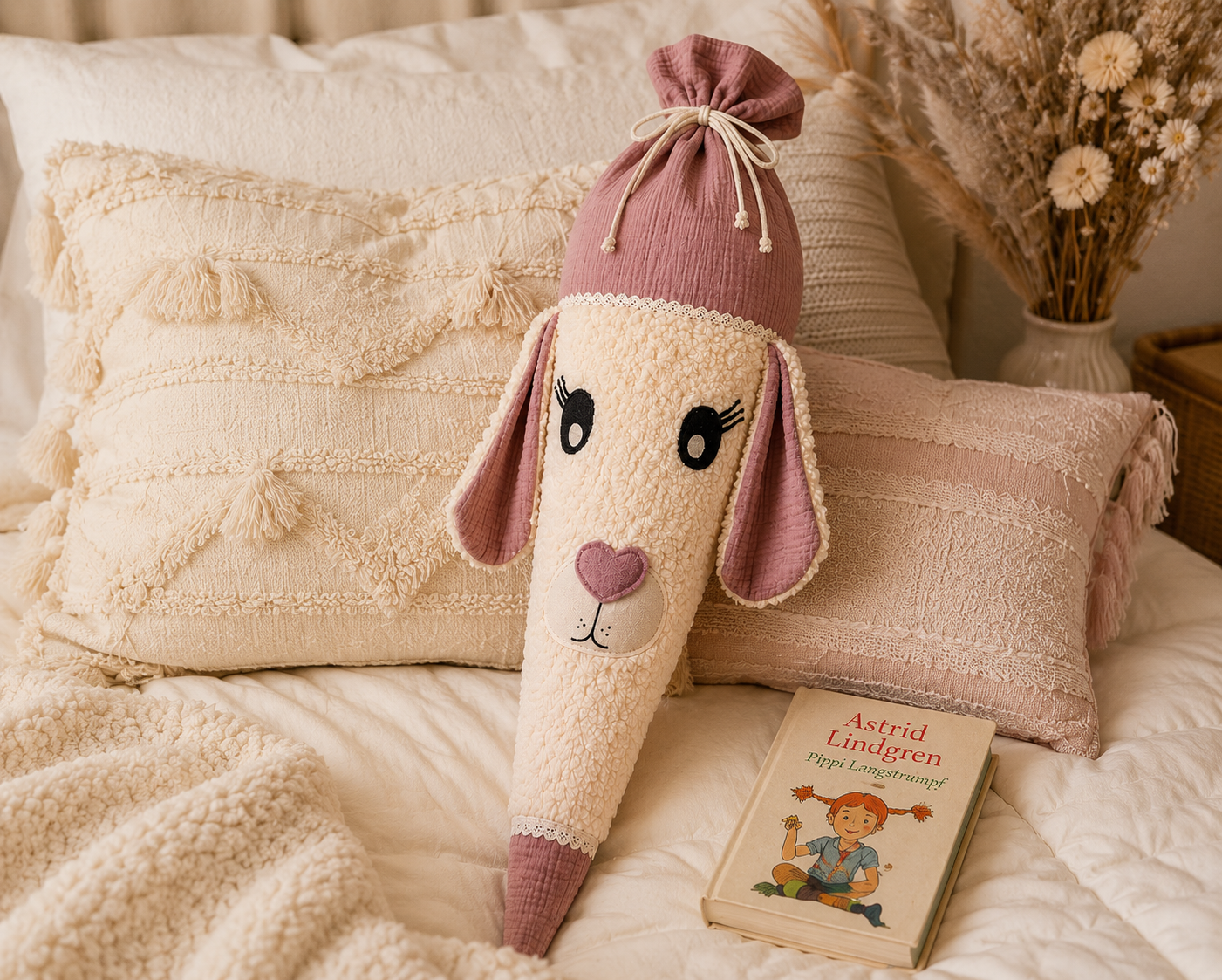 Schultüte Hase aus Teddyfell mit Kissenfunktion