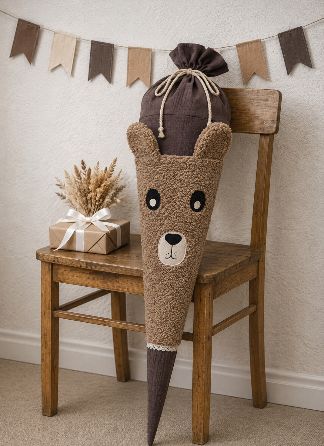 Schultüte Bär aus Teddyfell mit Kissenfunktion