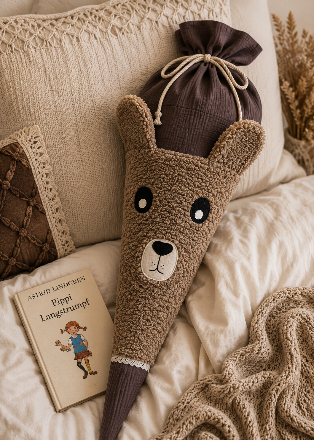 Schultüte Bär aus Teddyfell mit Kissenfunktion